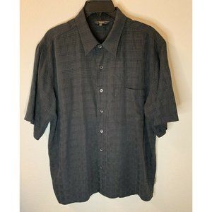 ROYAL ROBBINS Button Up Shirt LARGE Charcoal Check Short-Sleeve Hiking Outdoors